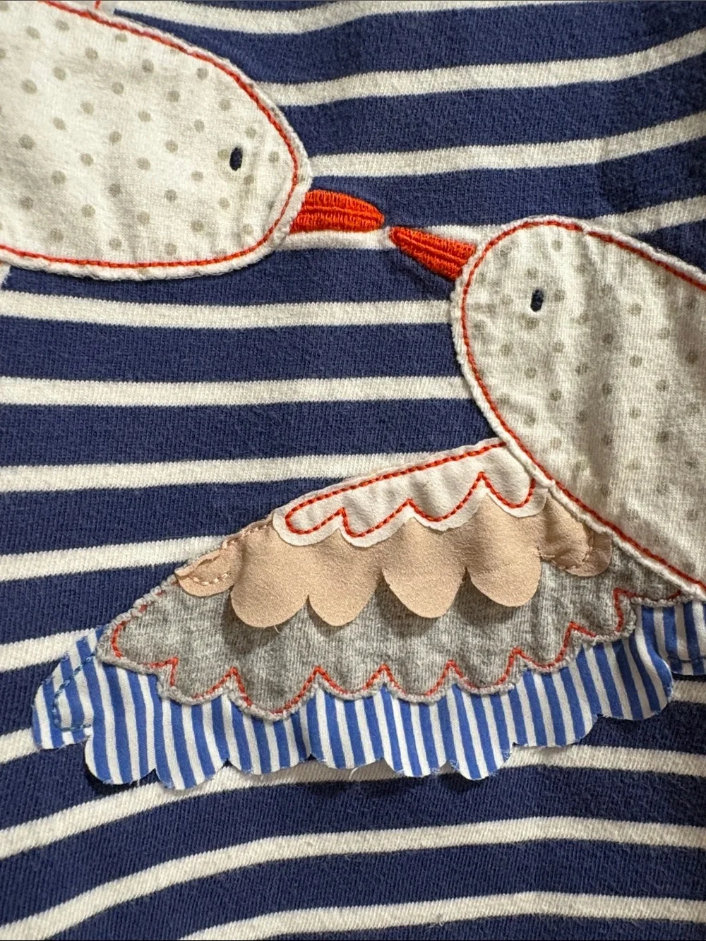 VGUC Mini Boden Navy Stripe Birds Appliqué Dress size 3-4